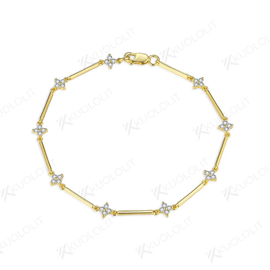 Kuololit Moissanite Bracelets for Women Men Four-leaf Clover Shape 585 18K 10K  for Engagement Wedding Party Christmas Gifts New