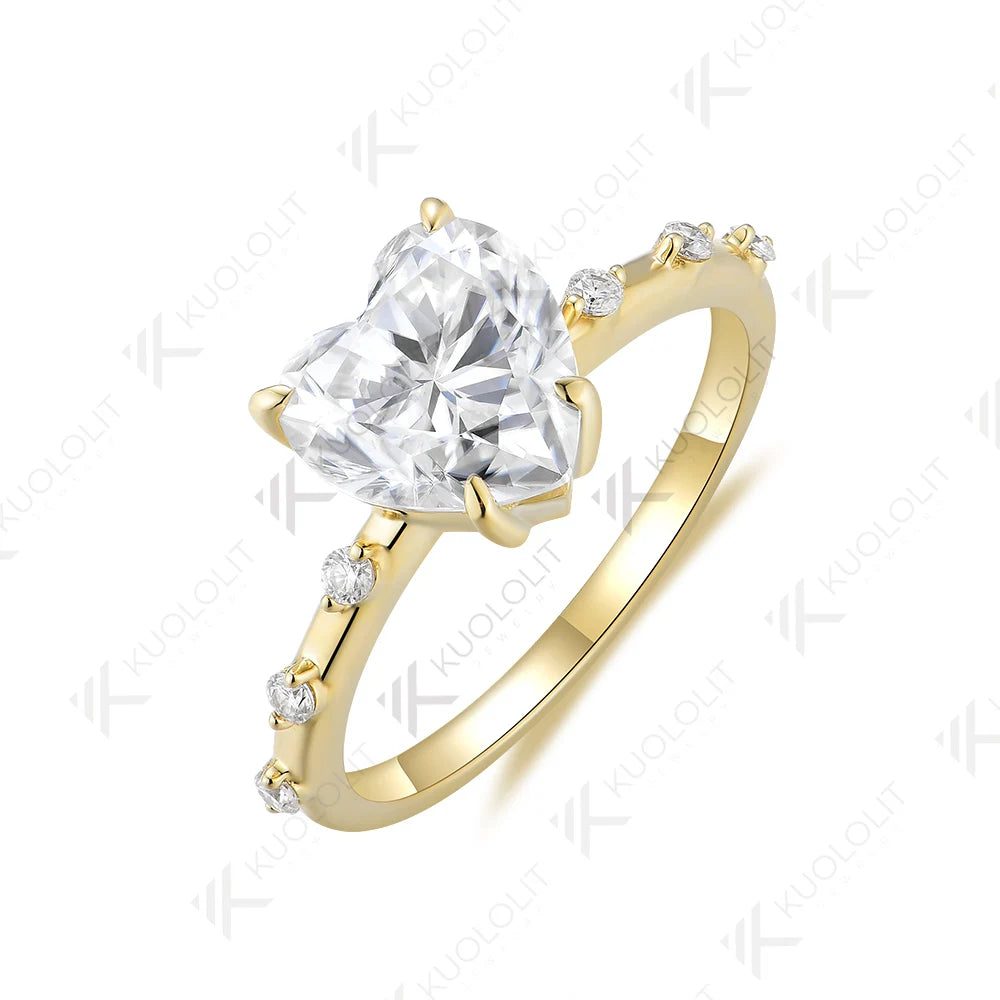 Kuololit 3CT Moissanite Engagement Ring for Women Solid 18K 14K 10K 585 Yellow Gold Heart Ring for Anniversary Christmas Gifts