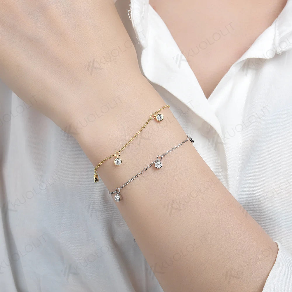 Kuololit Moissanite Bracelets for Women Men 585 18K 10K Silver Round Adjustable Bracelets for Engagement Party Christmas Gifts
