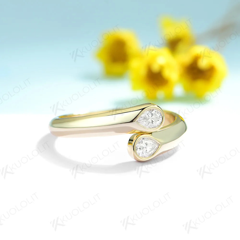 Kuololit 0.6CTW Moissanite Engagement  Ring for Women Solid 18K 14K 10K 585 Yellow Gold Pear Cut Wedding Band for Christmas Gift