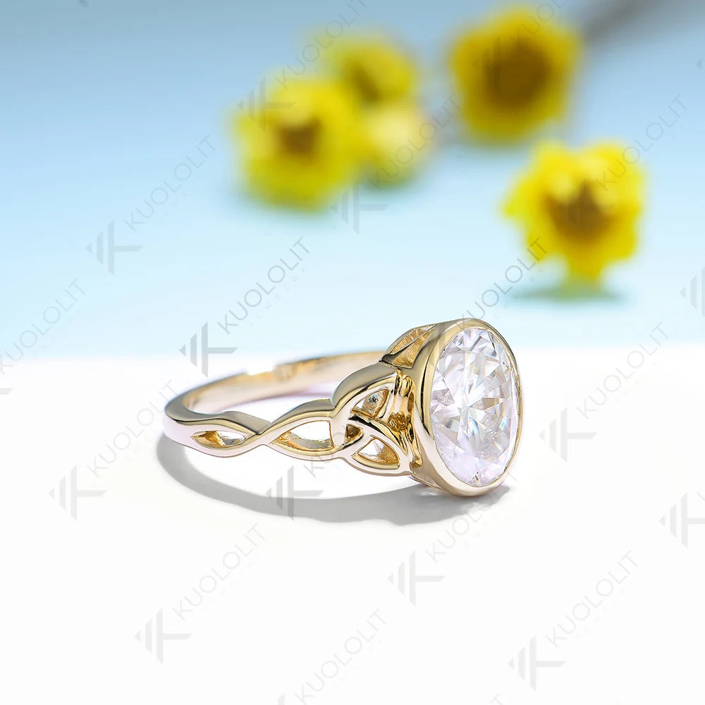 Kuololit 2CT Moissanite Ring for Women Solid 14K 10K 585 Yellow Gold Oval Moissanite Engagement Ring for Christmas Anniversary