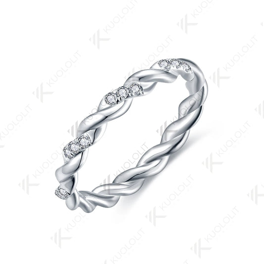 Kuololit 0.08CTW Moissanite Twist Band for Men Women Solid 18K 14K 10K Gold Ring for Anniversary Engagement Gifts Christmas