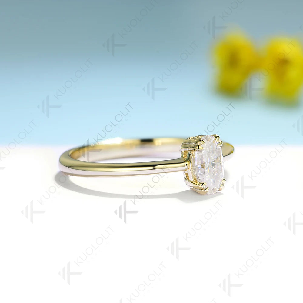 Kuololit 0.5CT Moissanite Engagement Ring for Women Solid 18K 14K 10K 585 Yellow Gold Oval Solitaire Ring for Christmas Gifts