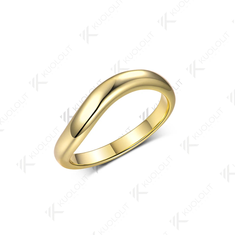 Kuololit V Band Rings for Women Men Solid 18K 14K 10K Gold 925 Silver Ring for Wedding Anniversary Engagement Party Classic Gift