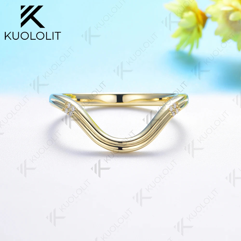 Kuololit 0.03CTW Lab Grown Diamond V Band for Women Solid 18K 14K 10K Gold Ring for Anniversary Engagement Gifts Party Christmas