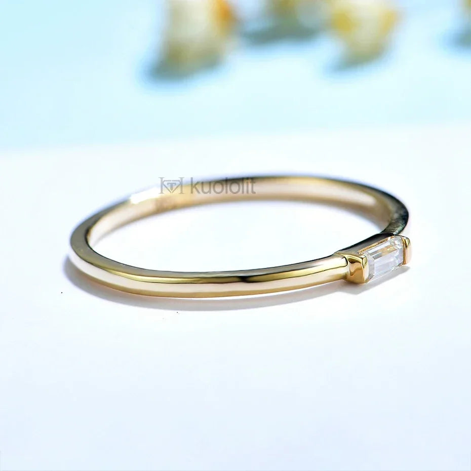 Kuololit Lab Grown Diamonds Rings for Women 585 14K 10K Yellow Gold Emerald Cut Solitaire Engagement Luxury  for Christmas Gift