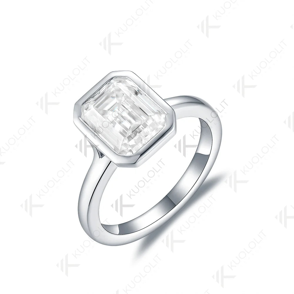 Kuololit 3ct Emerald Cut Moissnanite Ring for Women Solid PT950 14K10K White Gold D/VVS1 Solitaire Ring for Engagement Christmas