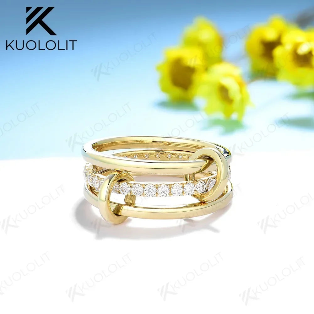Kuololit Lab Grown Diamonds Rings for Women Men Solid 18K 14K 10K Gold Connect 3 Rings Wedding Band for Anniversary Engagement