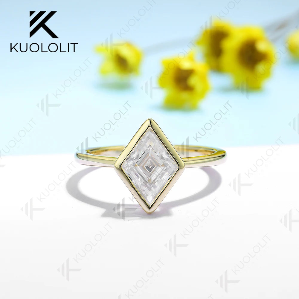 Kuololit 2.5CT Rhombus Moissanite Ring for Women Solid 18K 14K 10K 585 Yellow Gold Moissanite Engagement Ring for Christmas Gift