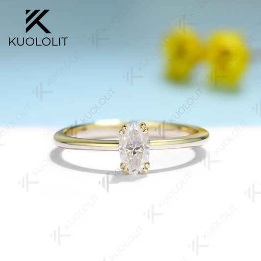 Kuololit 0.5CT Moissanite Engagement Ring for Women Solid 18K 14K 10K 585 Yellow Gold Oval Solitaire Ring for Christmas Gifts