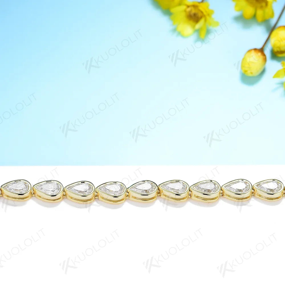 Kuololit 10.15CTW Moissanite Bracelets for Women Men 14K 10K 585 Solid Gold 925 Silver Pear Cut for Engagement Classic Christmas