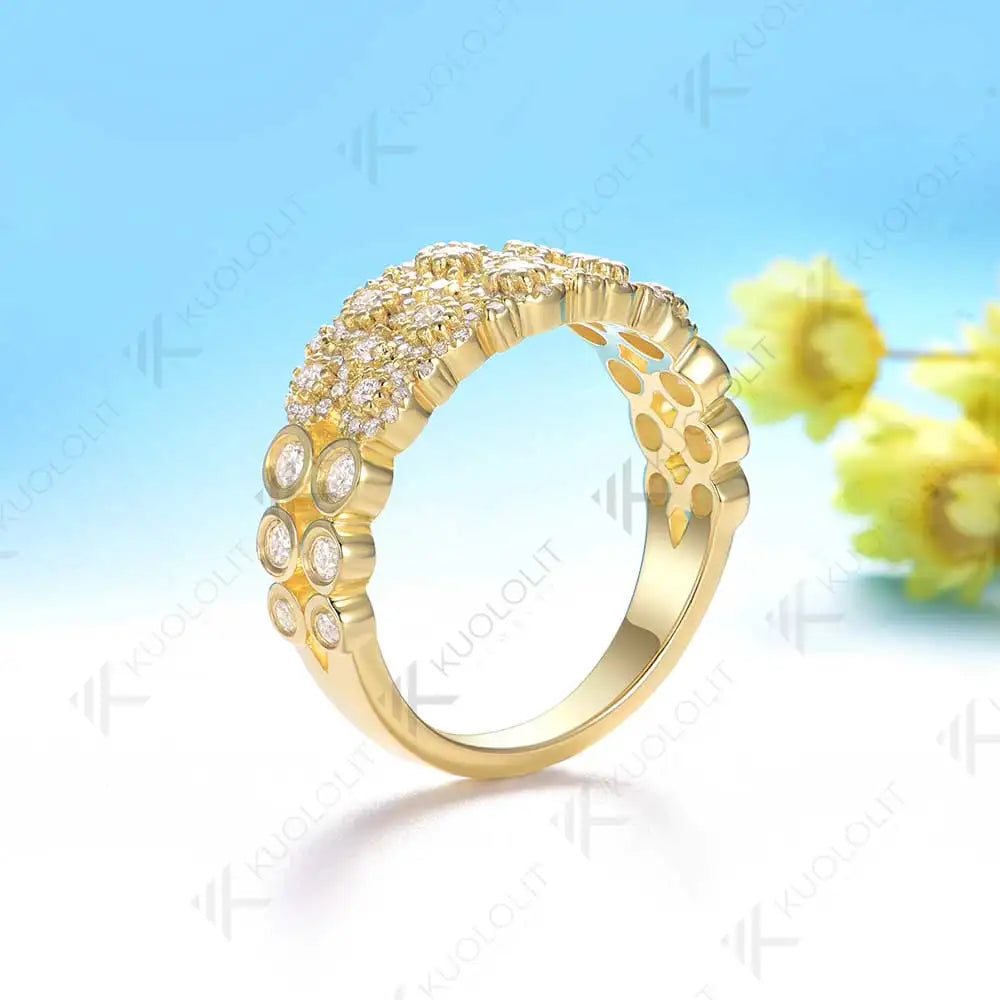 Kuololit 0.72CTW Lab Grown Diamonds Ring for Women Soild 10K 14K Yellow Gold Diamonds Band for Engagement Christmas Party Gifts