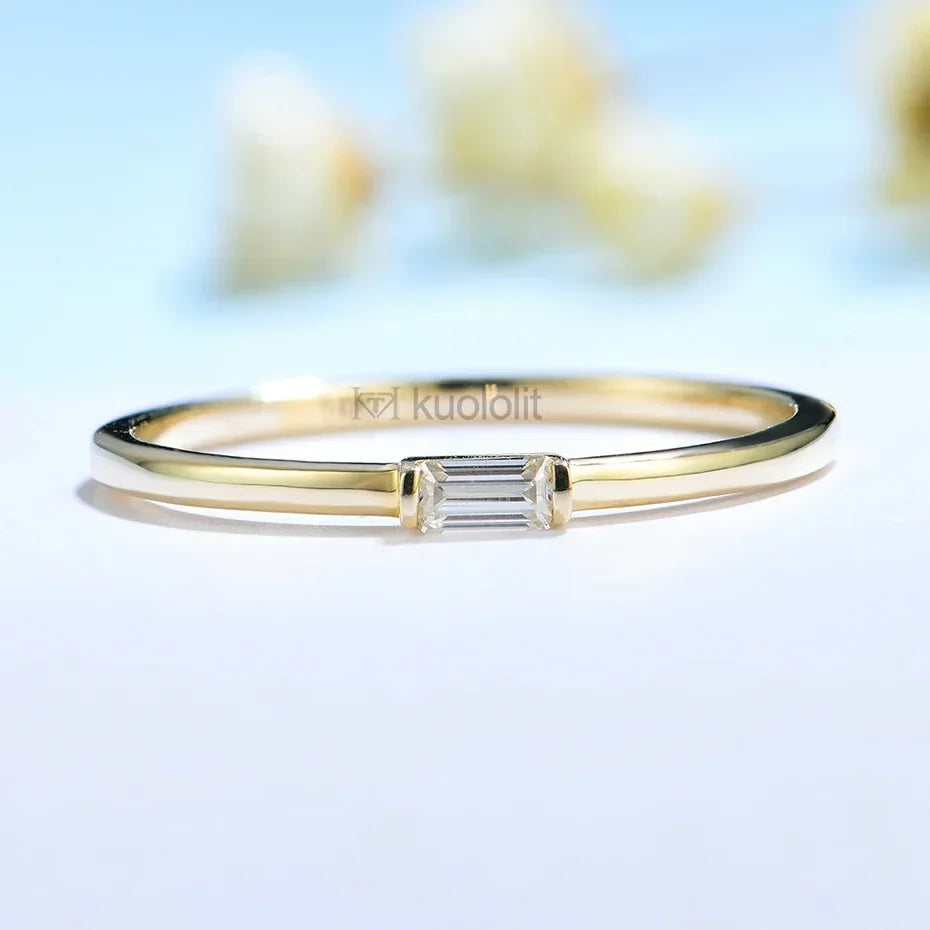 Kuololit Lab Grown Diamonds Rings for Women 585 14K 10K Yellow Gold Emerald Cut Solitaire Engagement Luxury  for Christmas Gift
