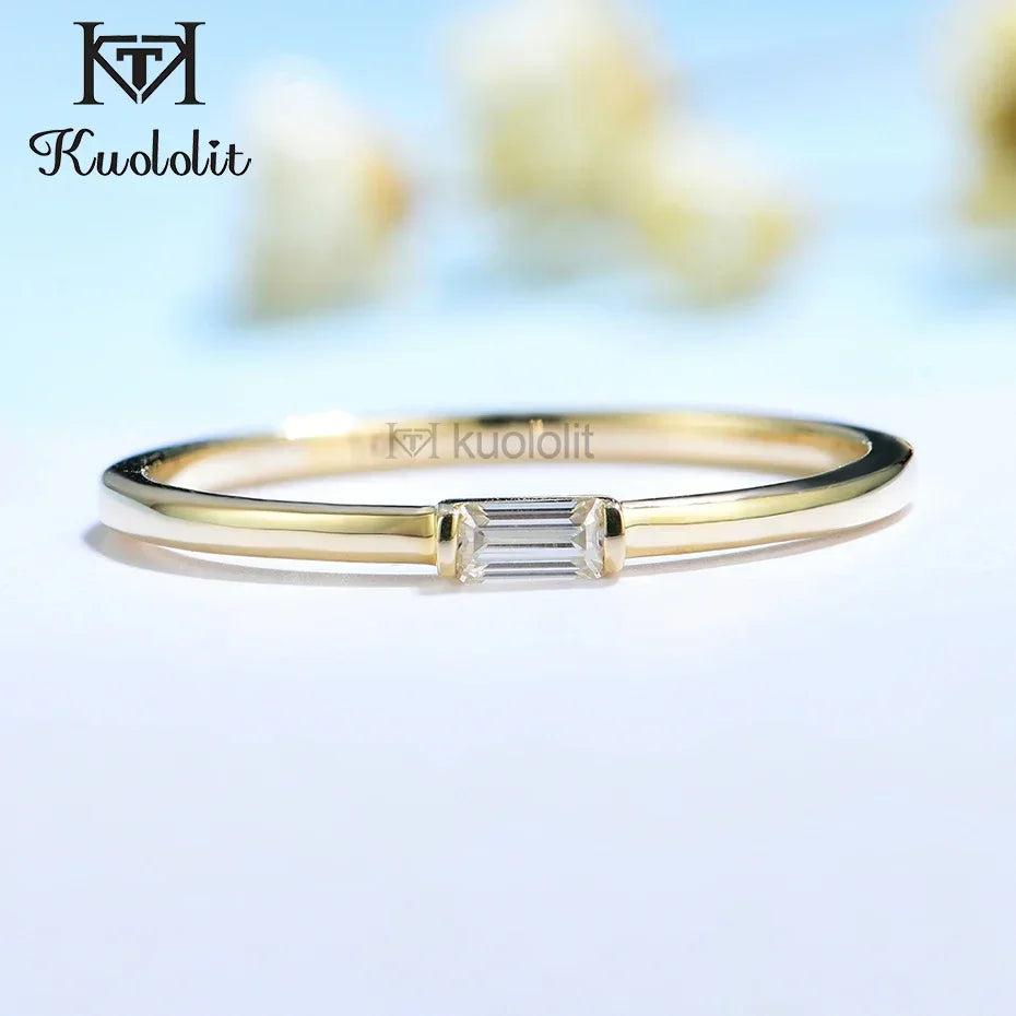 Kuololit Lab Grown Diamonds Rings for Women 585 14K 10K Yellow Gold Emerald Cut Solitaire Engagement Luxury  for Christmas Gift