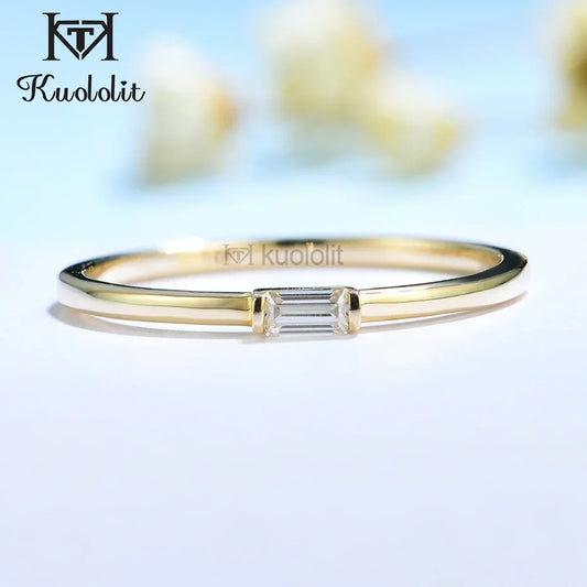 Kuololit 585 14K 10K Yellow Gold Moissanite Ring for Women Emerald Cut Solitaire Engagement Luxury Jewelry for Christmas Gift