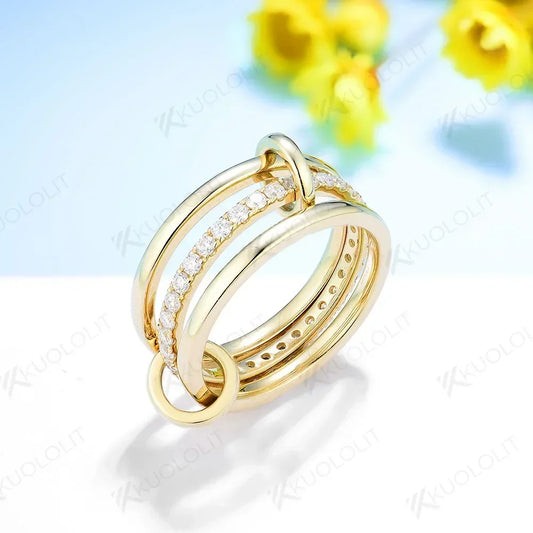 Kuololit Moissanite Band Rings for Women Men Solid 18K 14K 10K 925 Silver Yellow Gold 3 Rings Connect for Anniversary Engagement