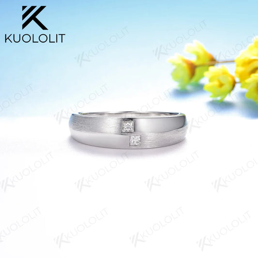 Kuololit 0.16CTW Moissanite Band for Men Women Solid 14K 10K Gold Princess Cut Brushed Ring for Anniversary Engagement Gifts