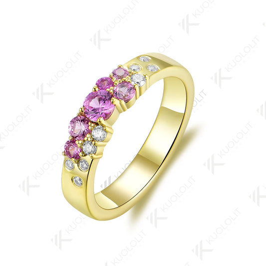 Kuololit PT900 0.7CTW Lab Grown Pink Sapphire Band for Women Solid Platinum 900 Gold for Engagement Wedding Band Christmas Gifts
