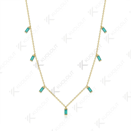 Kuololit 1.15CTW Lab Grown Emerald Necklaces for Women Solid 585 14K 10K Gold 925 Silver Chain for Engagement Party Christmas