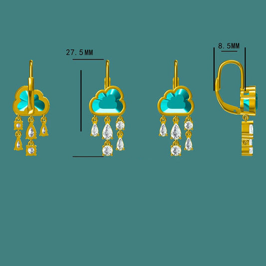 Kuololit 2CT Blue Cloudy Moissanite Clip Earrings for Women Solid 18K 14K 10K Gold Blue Rainny Hoop Earrings for Anniversary