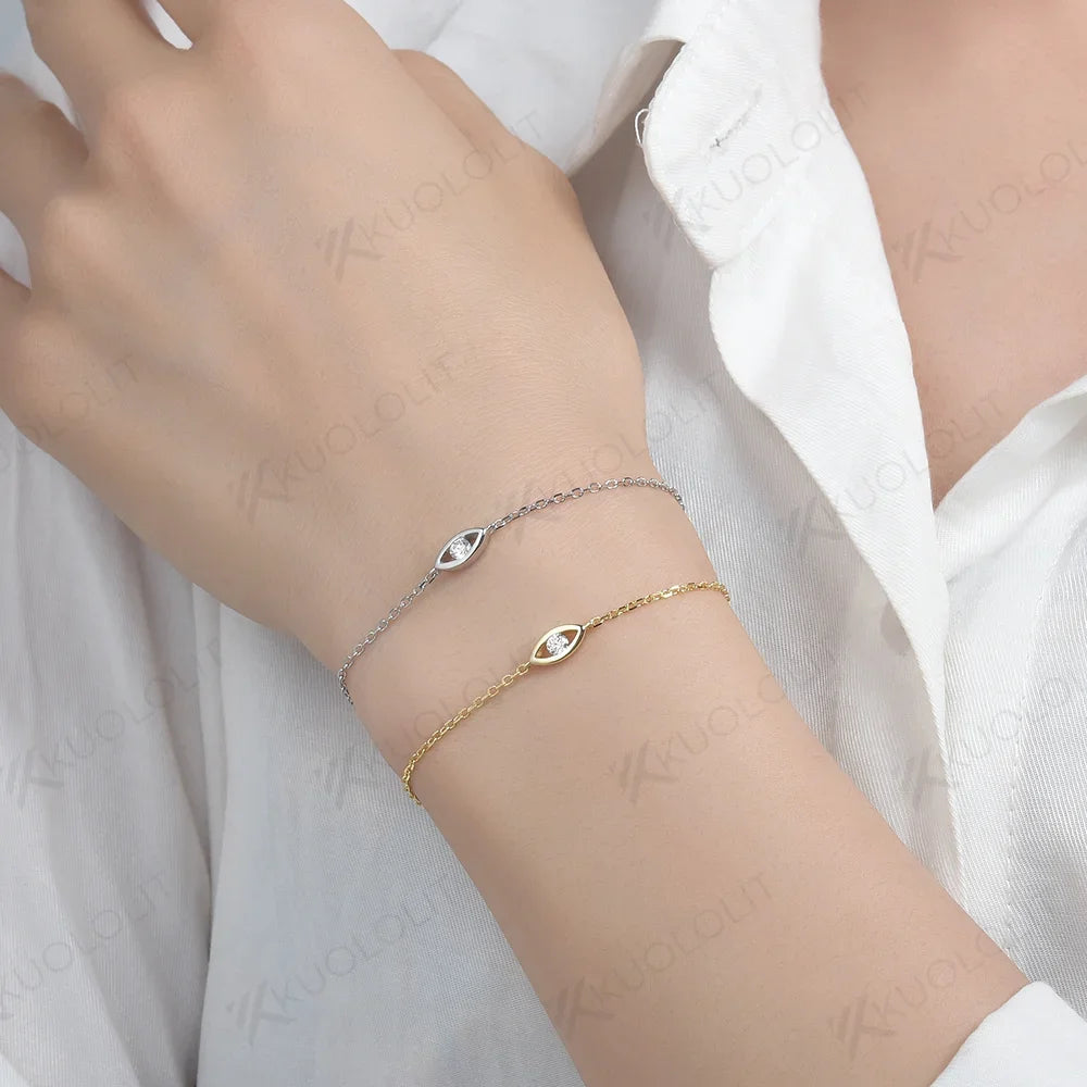 Kuololit 0.1CT Lab Grown Diamonds Bracelets for Women Men 585 18K 10K Eyes Adjustable Chains  for Engagement Party Christmas