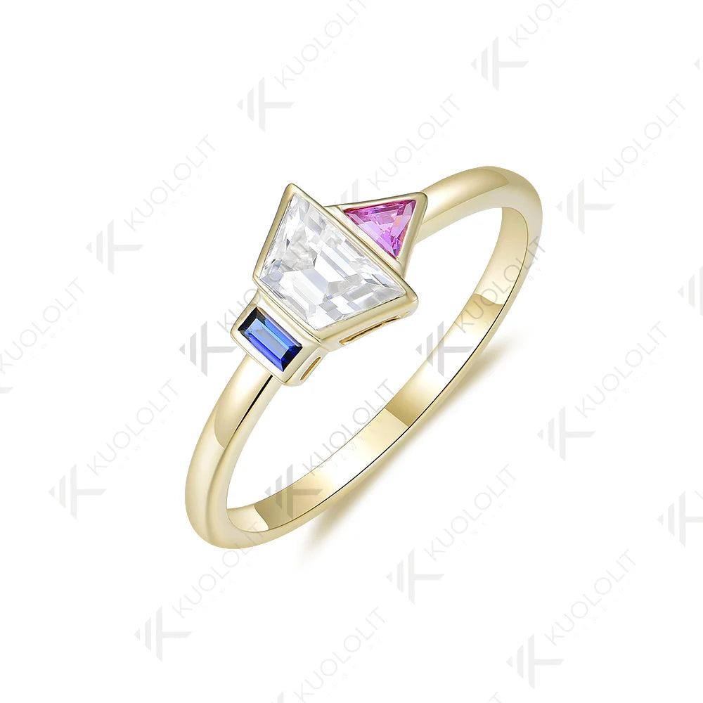 Kuololit Lab Grown Sapphire Moissanite Gemstone Engagement Ring for Women Solid 18K14K 10K 585 Yellow Gold Ring for Christmas