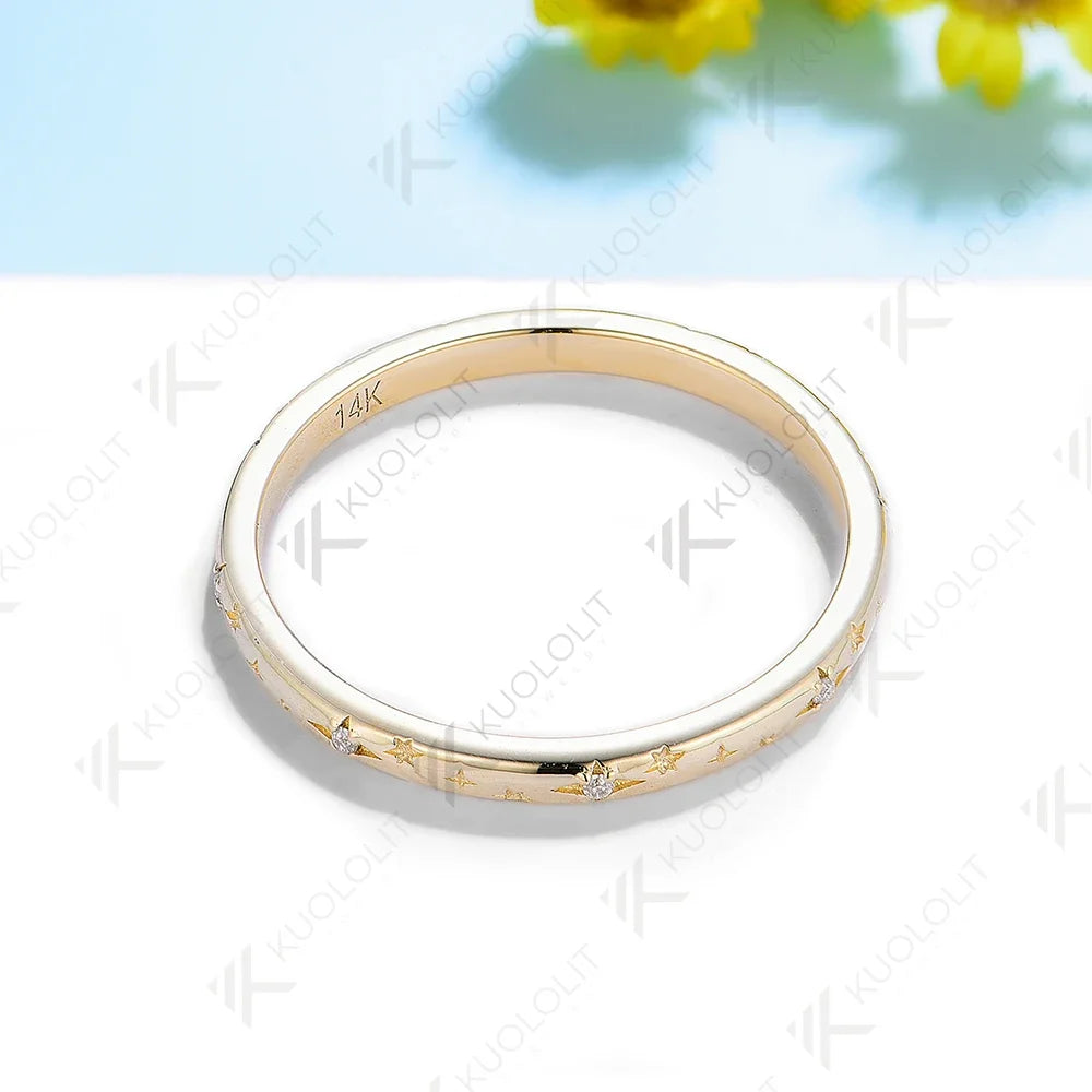 Kuololit 0.04CTW Lab Grown Diamonds Band Rings for Women Men Solid 18K 14K 10K Gold Wedding Band for Anniversary Engagement