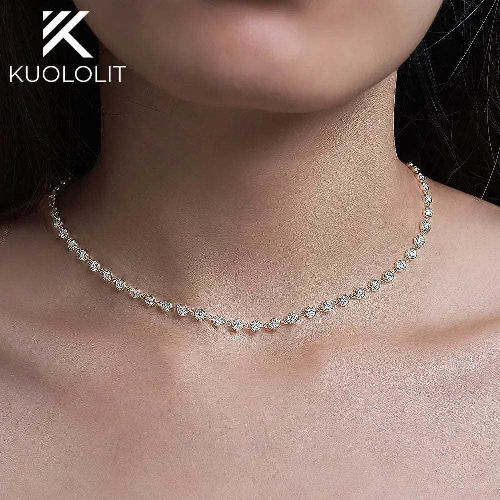 Kuololit Solid Gold Moissanite Necklace For Women 14K 10K 9K Gold 925 Silver Chain Necklace for Engagement Christmas Gifts