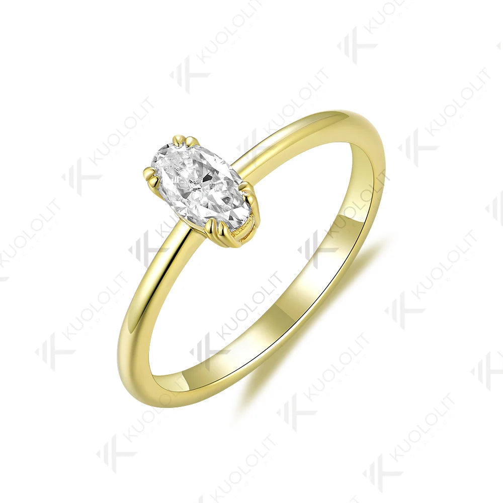Kuololit 0.5CT Moissanite Engagement Ring for Women Solid 18K 14K 10K 585 Yellow Gold Oval Solitaire Ring for Christmas Gifts