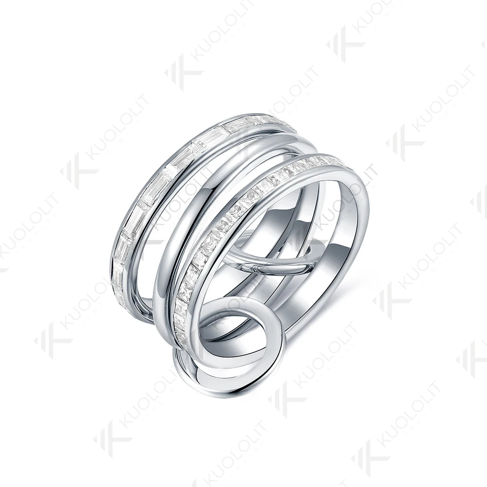 Kuololit 4.6CTW Moissanite Stackable Rings for Women Solid 18K 14K 10K 585 White Gold Bezel Set Bands for Party Christmas Gifts
