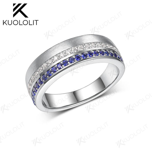 Kuololit PT900 0.55CTW Lab Sapphires Band for Women Solid Platinum 900 Gold Sapphire for Engagement Wedding Band Christmas Gifts