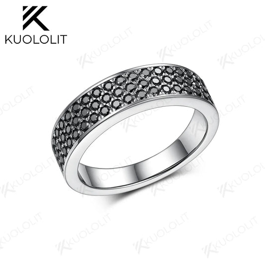 Kuololit PT900 0.94CTW Black Moissanite Band for Men Women Solid Platinum 900 Gold for Engagement Wedding Band Exquisite Gifts