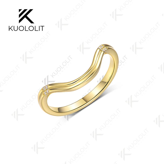 Kuololit 0.03CTW Lab Grown Diamond V Band for Women Solid 18K 14K 10K Gold Ring for Anniversary Engagement Gifts Party Christmas
