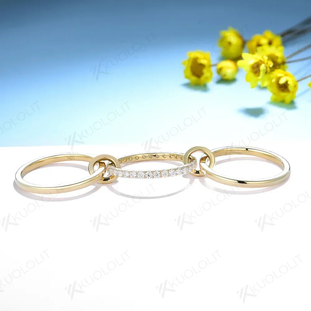 Kuololit Lab Grown Diamonds Rings for Women Men Solid 18K 14K 10K Gold Connect 3 Rings Wedding Band for Anniversary Engagement