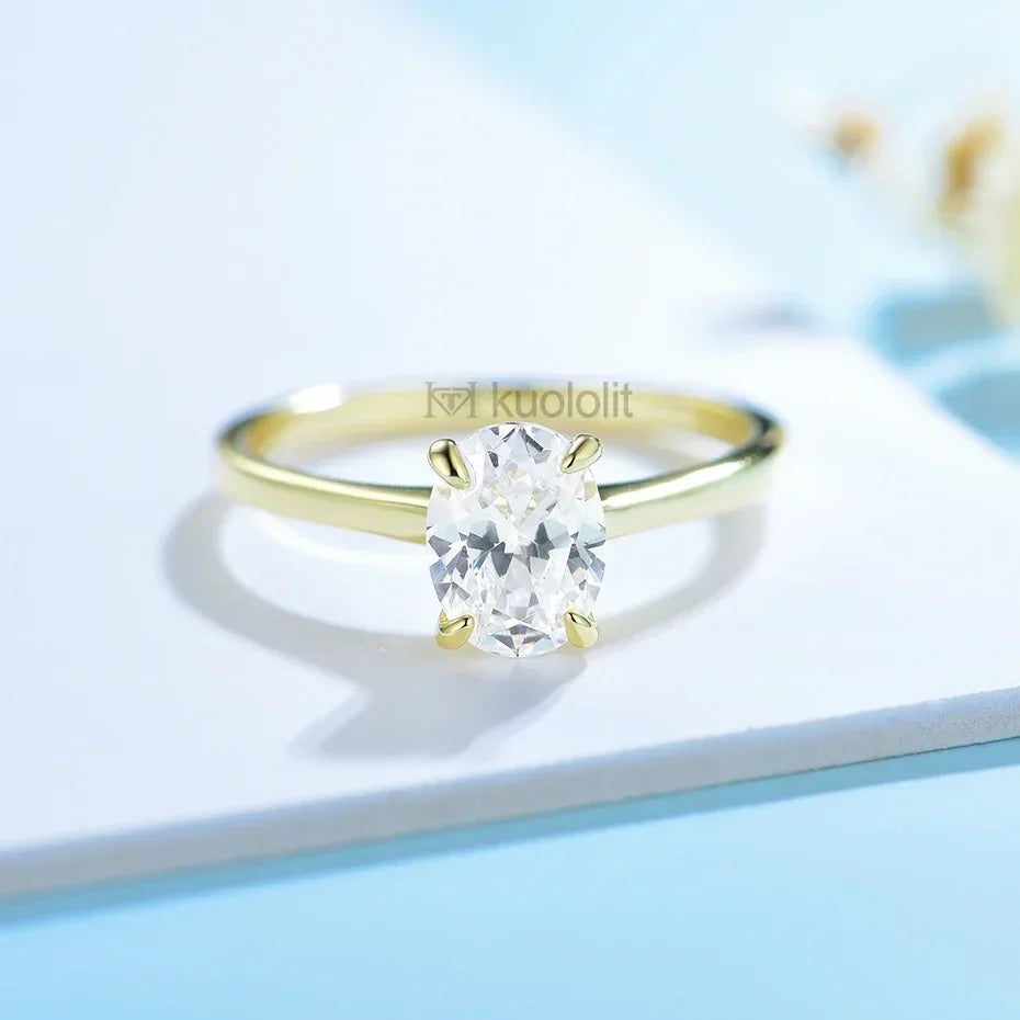 Kuololit 585 14K Yellow Gold 1.5CT 1.0CT Moissanite Ring for Women Ova Solitaire Ring Engagement Moissanite with Certificate GRA