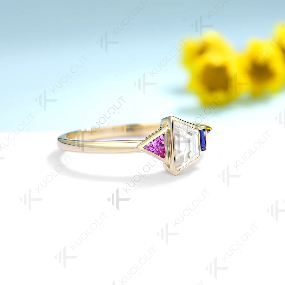Kuololit Lab Grown Sapphire Moissanite Gemstone Engagement Ring for Women Solid 18K14K 10K 585 Yellow Gold Ring for Christmas