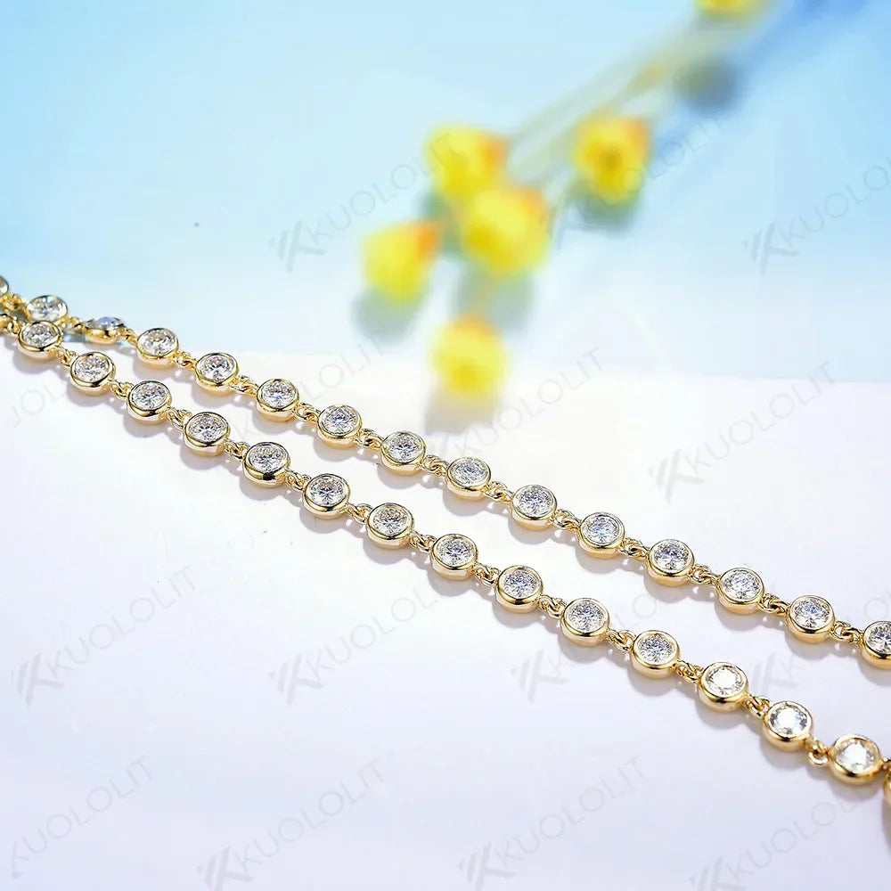 Kuololit Solid Gold Moissanite Necklace For Women 14K 10K 9K Gold 925 Silver Chain Necklace for Engagement Christmas Gifts