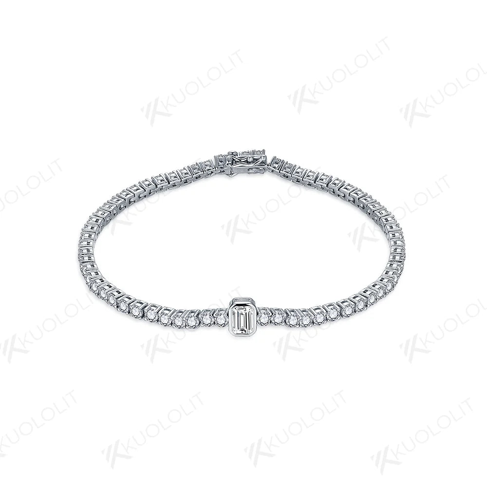 Kuololit 4.58CTW Moissanite Tennis Bracelets for Women Men 14K 10K 585 Solid Gold Silver Emerald Cut  for Engagement Christmas
