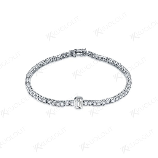 Kuololit 4.58CTW Moissanite Tennis Bracelets for Women Men 14K 10K 585 Solid Gold Silver Emerald Cut  for Engagement Christmas