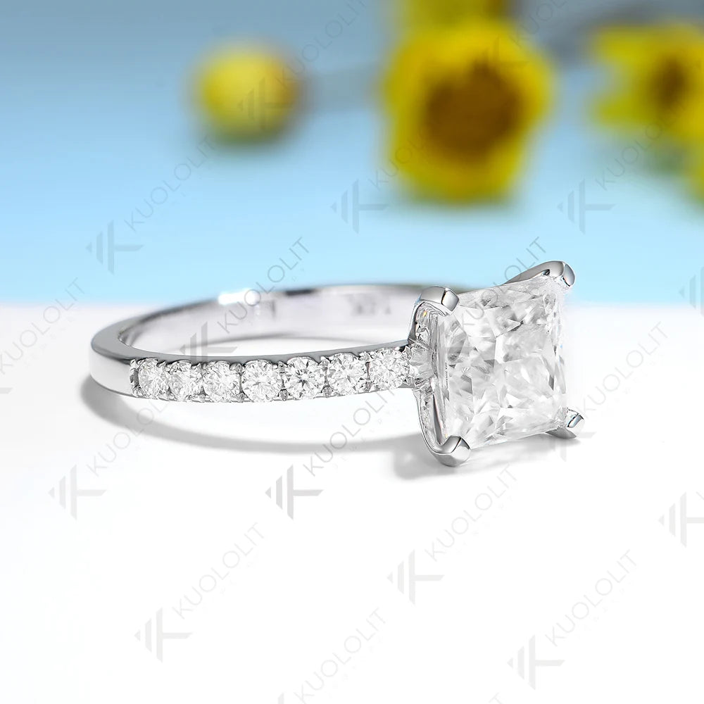 Kuololit 2CT Moissanite Engagement Ring for Women Solid 18K 14K 10K 585 Yellow Gold  Princess Cut Ring for Christmas Anniversary