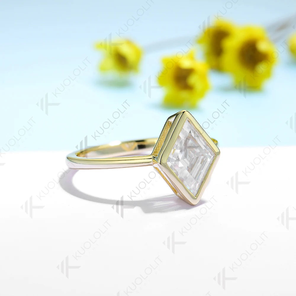 Kuololit 2.5CT Rhombus Moissanite Ring for Women Solid 18K 14K 10K 585 Yellow Gold Moissanite Engagement Ring for Christmas Gift