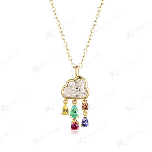 Kuololit 2ct Cloudy Moissanite Necklace for Women Solid 18K 14k Gold Lab Grown Gemstones Rainny Necklace for Wedding Christmas