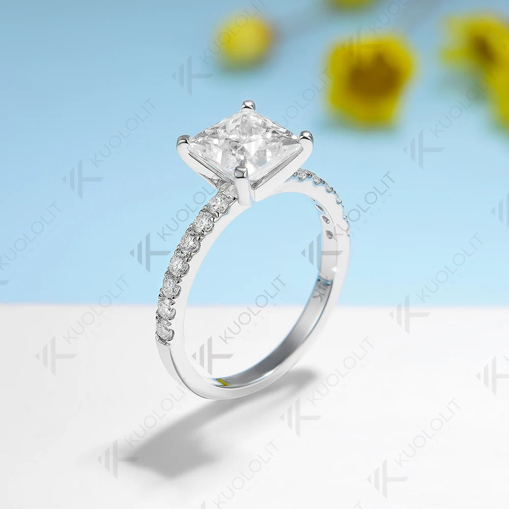 Kuololit 2CT Moissanite Engagement Ring for Women Solid 18K 14K 10K 585 Yellow Gold  Princess Cut Ring for Christmas Anniversary