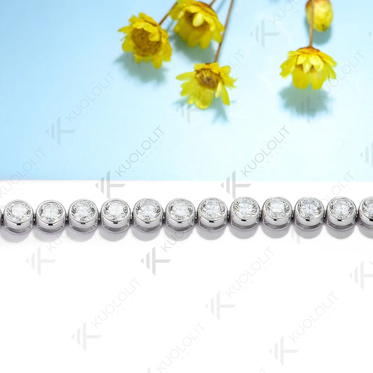 Kuololit 10.5CTW Moissanite Bezel Set Tennis Bracelet for Women Pure 18K 14K 10K Gold Bracelet for Anniversary Engagement Gifts