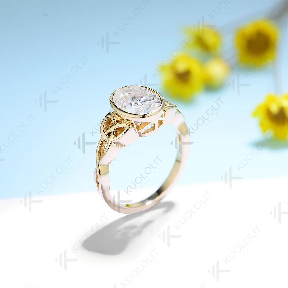 Kuololit 2CT Moissanite Ring for Women Solid 14K 10K 585 Yellow Gold Oval Moissanite Engagement Ring for Christmas Anniversary