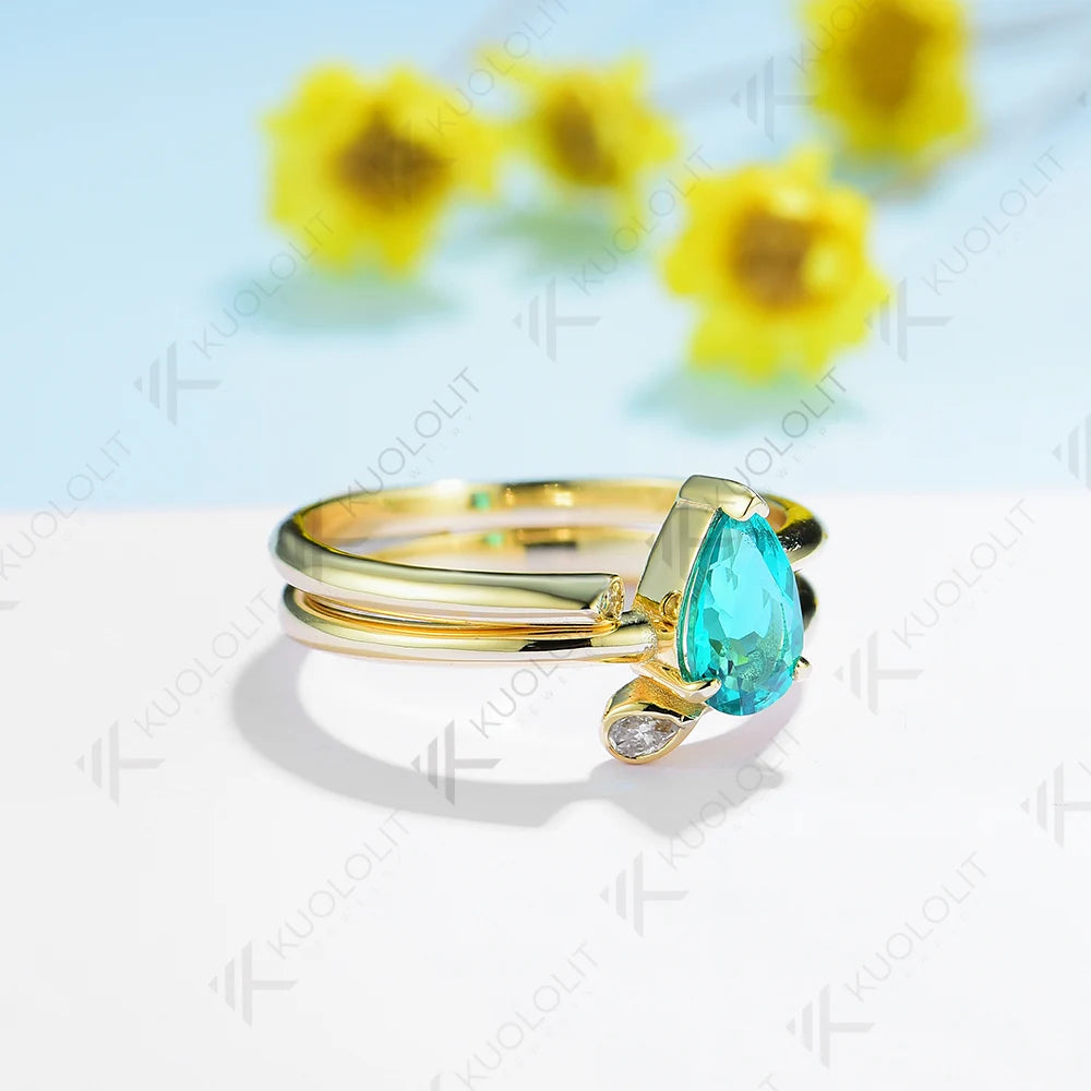 Kuololit1.0CTW Lab Grown Emerald and Moissanite Gemstone Ring for Women Solid18K14K10KYellow Gold for Christmas Anniversary Gift