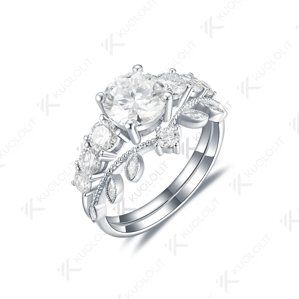 Kuololit 2CT Moissanite Rings for Women Solid 14K 10K 585 White Gold 925 Silver PT950 Set Rings for Engagement Wedding Christmas