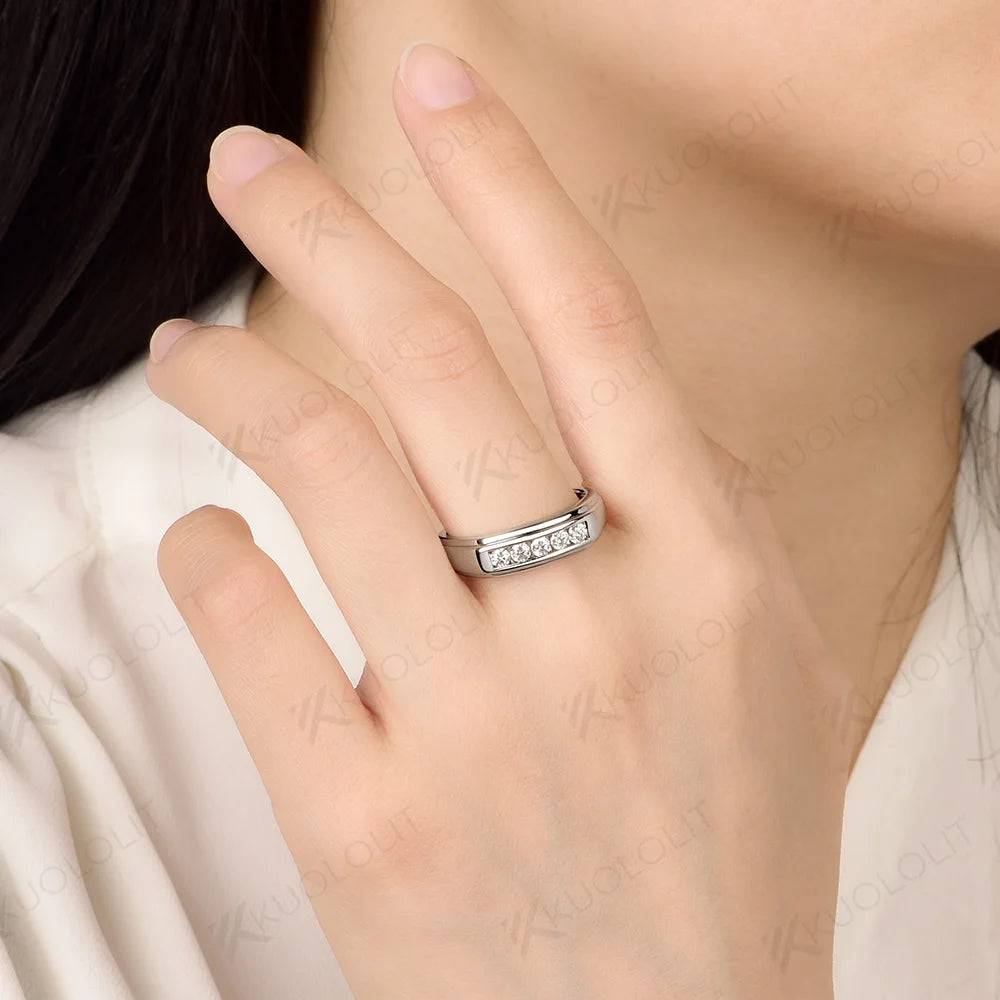 Kuololit 0.4CTW Moissanite Band for Men Women Solid 18K 14K 10K Gold Round Cut Brushed Ring for Anniversary Engagement Gifts