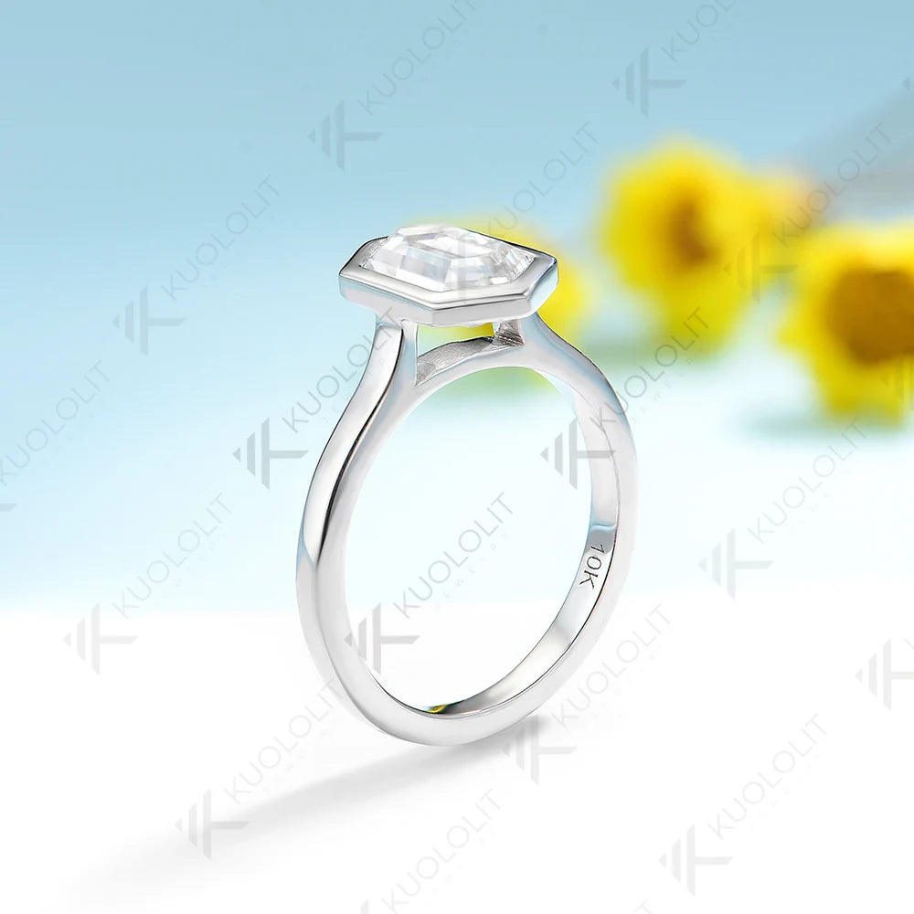 Kuololit 1.5CT  Hexagon Moissanite Engagement Ring for Women Solid 18K 14K 10K 585 White Gold Bezel  Ring for Christmas Gifts