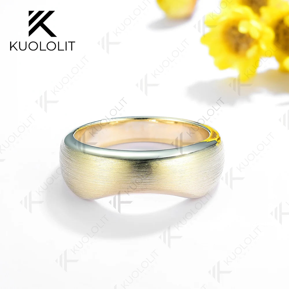 Kuololit Solid Gold Brushed Band Rings for Men Women Solid 14K 10K 585 Yellow Gold Wedding Band Ring for Anniversary Engagement